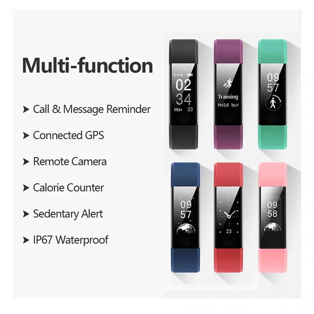 Lintelek ID115Plus Fitness Tracker, Purple + Black Bands, Heart Rate Tracker +